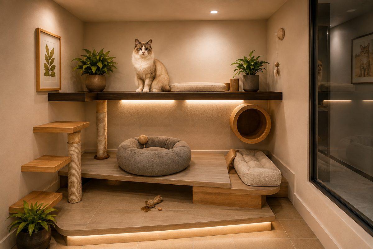Premium suite with wall-mounted climbing shelves